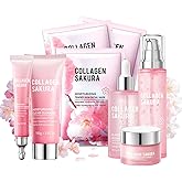 Sakura Skin Care Set,8 Pcs Hydrating Skincare Set Facial Kit for Women and Girls,Moisturizing Skin Care Kit with Facial Cleanser,Toner,Facial Serum,Face Masks,Eye Cream and Face Cream