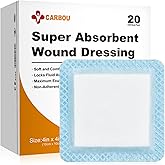 Carbou 4"x 4" Super Absorbent Wound Dressing Pads, 20 Individual Pack, Non Adhesive Absorbent Bandages for Wound Care, Soft Highly Absorbent Dressing, Non Stick Gauze Pads for Wounds