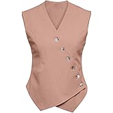 Cicy Bell Womens Waistcoat Vest Sleeveless Blazers V Neck Button Up Asymmetrical Hem Work Office Suit Vests