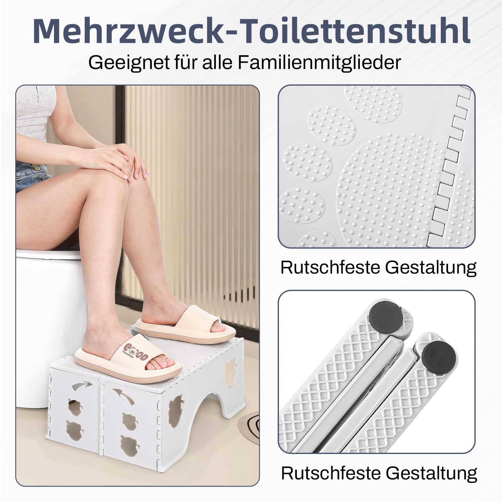 Klappbarer Toilettenhocker Erwachsene Weiß Platzsparend | WC Tritthocker Faltbar Fußhocker für Klo | Stuhlgang Hocker für Toilette Bad Komfortables Design 3