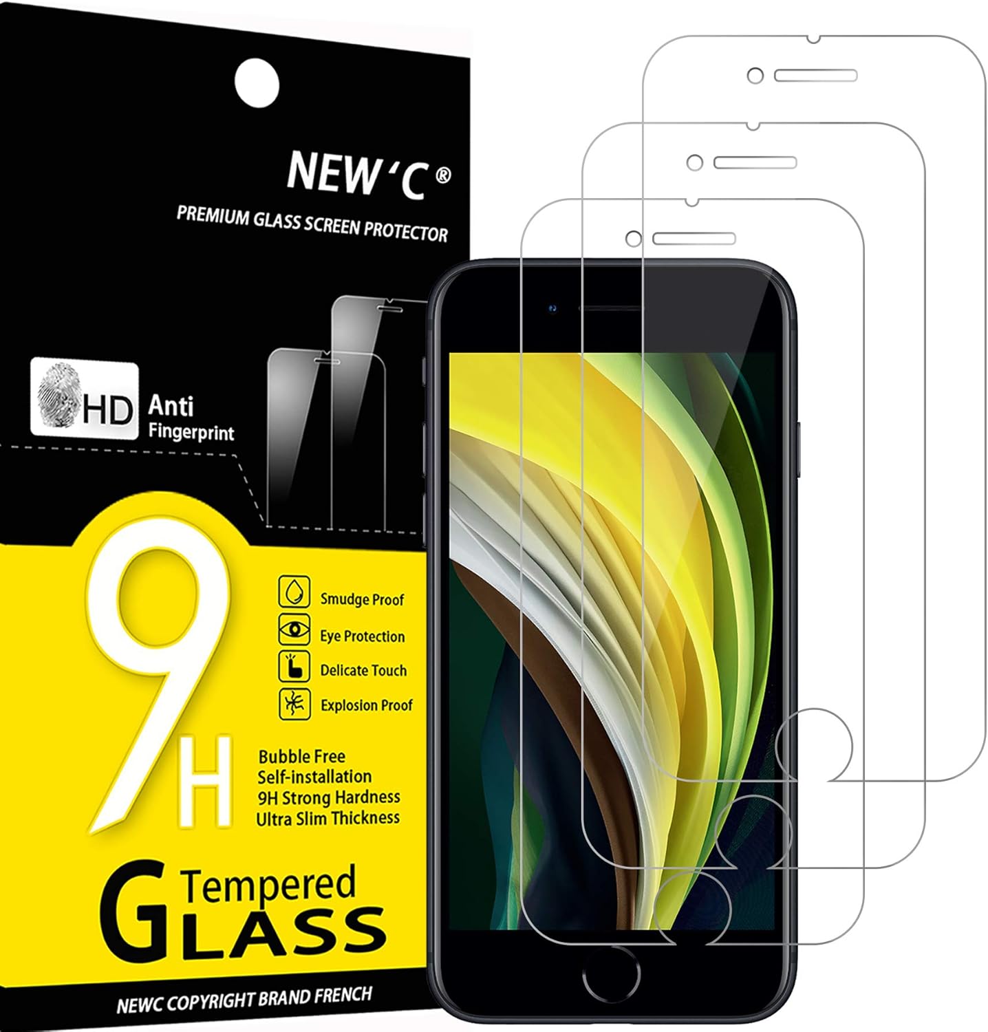 NEW'C 3 Pack Designed for iPhone SE 3/2 (2022/2020 Edition) Screen Protector (4.7 inches), Tempered Glass