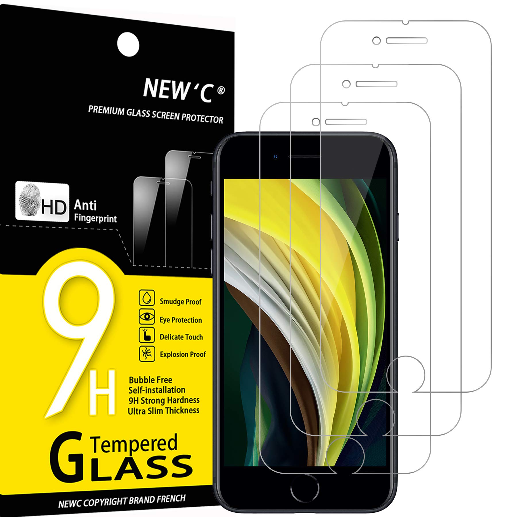 NEW'C 3 Pack Designed for iPhone SE 3/2 (2022/2020 Edition) Screen Protector (4.7 inches), Tempered Glass, Case Friendly Anti Scratch Bubble Free Ultra Resistant