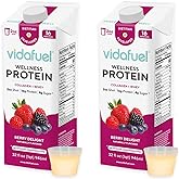 Vidafuel Wellness Protein Drink, 16g Protein per 2oz Shot, 32 fl oz Carton, 2 Pack, Berry, Collagen and Whey Drink, No Artificial Sweeteners
