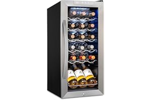 Schmécké 18 Bottle Compressor Wine Cooler Refrigerator w/Lock - Large Freestanding Wine Cellar For Red, White, Champagne or Sparkling Wine - 41f-64f Digital Temperature Control Fridge Stainless Steel