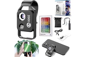 WJFRNK Nanozoom Cell Phone Lens,Nanozoom 200x Magnification,Nano Zoom 200x High-Tech Clip-On Lens,Phone Microscope with CPL Lens & LED Light,Pocket Phone Microscopes (Black)