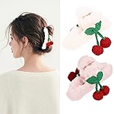 Esitrormi 2PCS Claw Clips for Women Girls Pink White Claw Clips for Thick Thin Hair Cute Soft Fuzzy Hair Clips for Women Non-Slip Plush Jaw Clamp Kawaii Hair Accessories