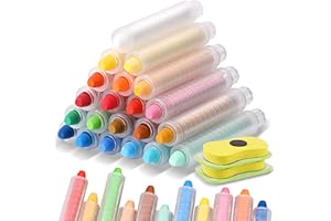 Youdaju 24Pcs Dustless Chalk with Holder Colored Chalk Twistable Chalk Drawing Chalks Colored Sidewalk Chalk Colored Chalk With Holder for Outdoor Art Play Drawing Writing,2 Magnetic Chalkboard Eraser