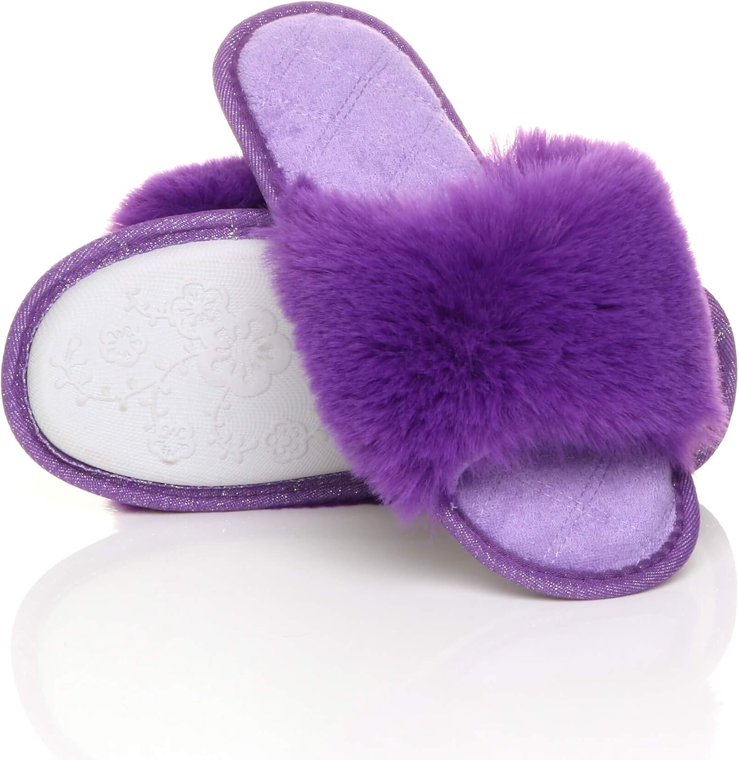 Amazon.com | Womens Ladies Flat peep Toe Bow Cosy Faux Sheepskin Fur Slip on Slippers Size 