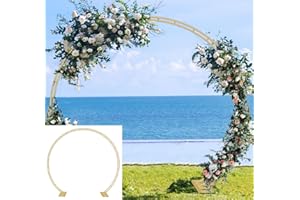 Queension Extra Large Wedding Arch for Ceremony 8.5Ft Wide 7.4Ft High, Metal Balloon Arches Backdrop Stand with Base for Party Supplies, Outdoor Garden Trellis for Climbing Plant, Round Frame, Gold