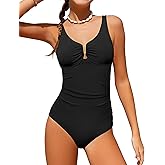 ADIRUN Girls Swimsuit Ruched V Neck One Piece Bathing Suit with Adjustable Straps Solid Color Girls' Swimwear 9-16T