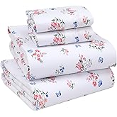 RUVANTI 100% Cotton Sheets – King Size Percale Bedding, Cooling & Breathable Floral Design, Durable with a Crisp, Soft & Comfortable Feel, 16" Deep Pocket, 4-Piece Set, Funa Flora