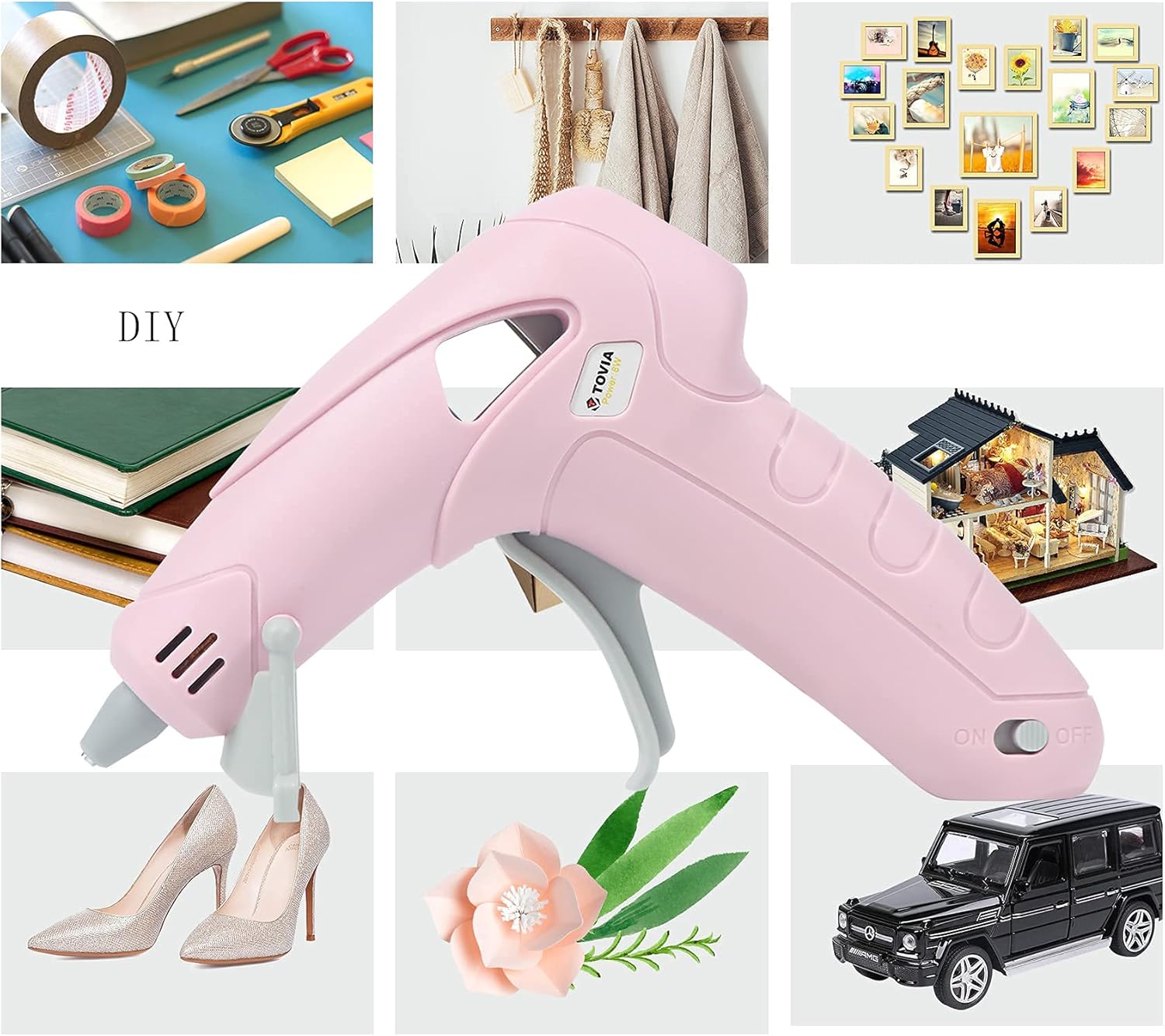 T TOVIA Wireless Hot Glue Gun, Battery Operated Mini Cordless Rechargeable Hot Melt Gun Kit with 30pcs Clear and Black Glue Sticks for Children Adults DIY Crafts, Home Decoration, Daily Repairs(Pink): Home Improvement