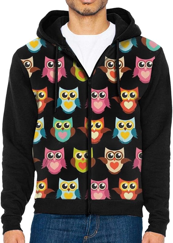 Owl in Colorful Hoodies for Men Designs Funny Graphic Zip
