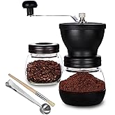 PARACITY Manual Coffee Bean Grinder with Ceramic Burr, Hand Coffee Grinder Mill Small with 2 Glass Jars( 11OZ per Jar) Stainless Steel Handle for Drip Coffee, Espresso, French Press, Turkish Brew