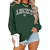 VVNTY St. Patrick's Day Sweatshirt for Women: Embroidered Lucky Shamrock Graphic Tee Shirts Paddy's Day Pullover Tops