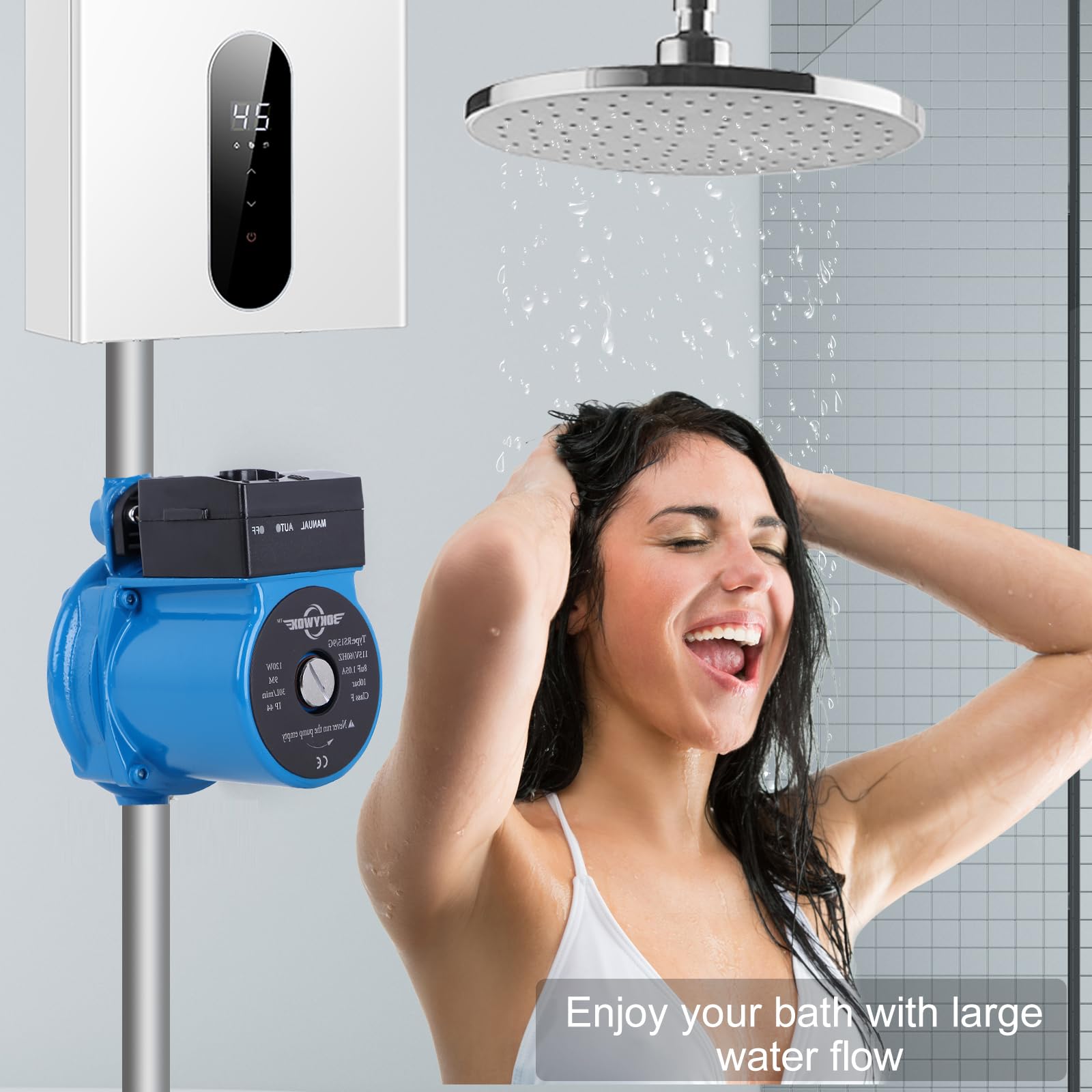 BOKYWOX 110V Automatic Booster Pump NPT3/4'' Domestic Hot Water Recirculating Pump 120W Solar Heater Circulation System Shower&Tap （RS15/9B）