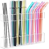 9.5” Large Acrylic Straw Holder for Cabinet Door - Ultra Sticky Adhesive Squares, Reusable Adjustable Organizer for Straws, Fits Kitchen Counter, Cupboard, Storage Dispenser（Transparent） (1 PACK)