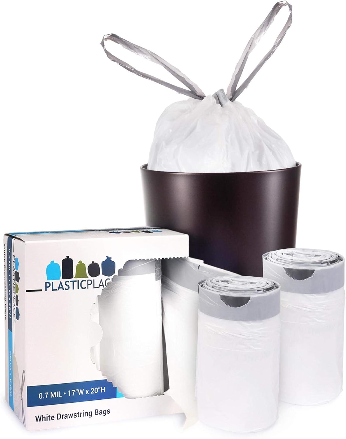 Amazon Com Plasticplace 6 Gallon Trash Bags 0 7 Mil White Drawstring Garbage Can Liners 17 X 20 100 Count Health Personal Care