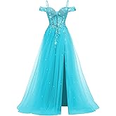 RATALA Sparkly Tulle Prom Dresses 2026 Off Shoulder Sweetheart Ball Gown Beaded Formal Dress with Slit