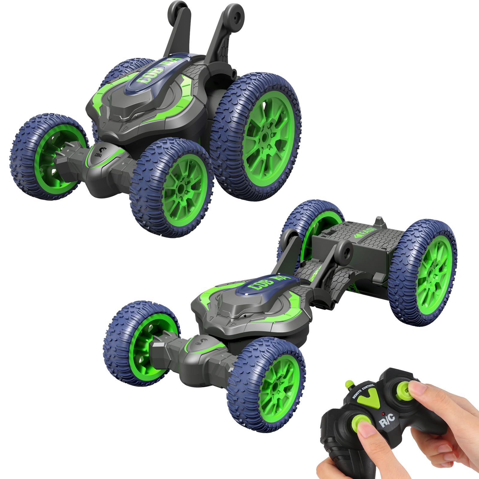 Remote Control Car, 2.4 GHz RC Cars for Boys Age 6-12, 360-Degree Rotating Fast Stunt Remote Control Cars with Cool Lights for Boys Age 6+ (Green)