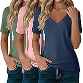 Sweetyweee 3 Pack Women's Nursing Tops, Hidden Zipper Nursing Shirts for Breastfeeding & Pumping V Neck Short Sleeve