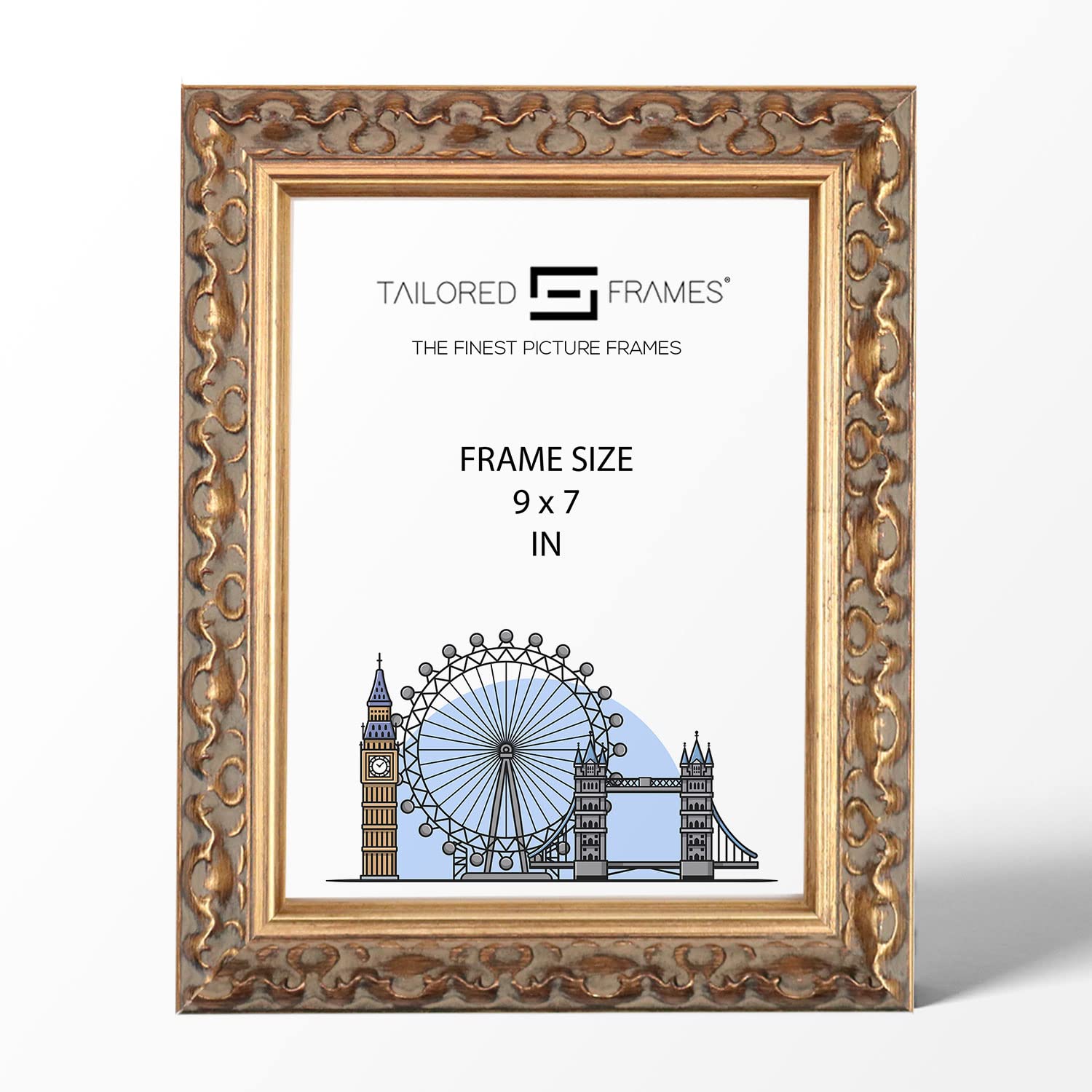 Tailored Frames Vienna Gold 9" x 7" | Rustic Style Vintage Single Picture Frame | Table Top & Wall Hanging Type | Photo Frame Without Mount