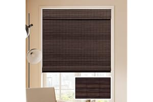 LUCKUP Cordless Bamboo Roman Blinds Shades for Indoor Windows-Blackout Room Darkening Roman Blinds with 6" Valance Cover Enhanced Privacy, 26" W x 64" H