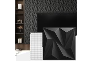 AMZDEPOT 50 Pack 3D Wall Panel for Interior Wall Décor with Tape, PVC Diamond Textured Wall Panels Accent Wall Panels for Living Room Lobby Bedroom Hotel Office, 12''x12'', Black