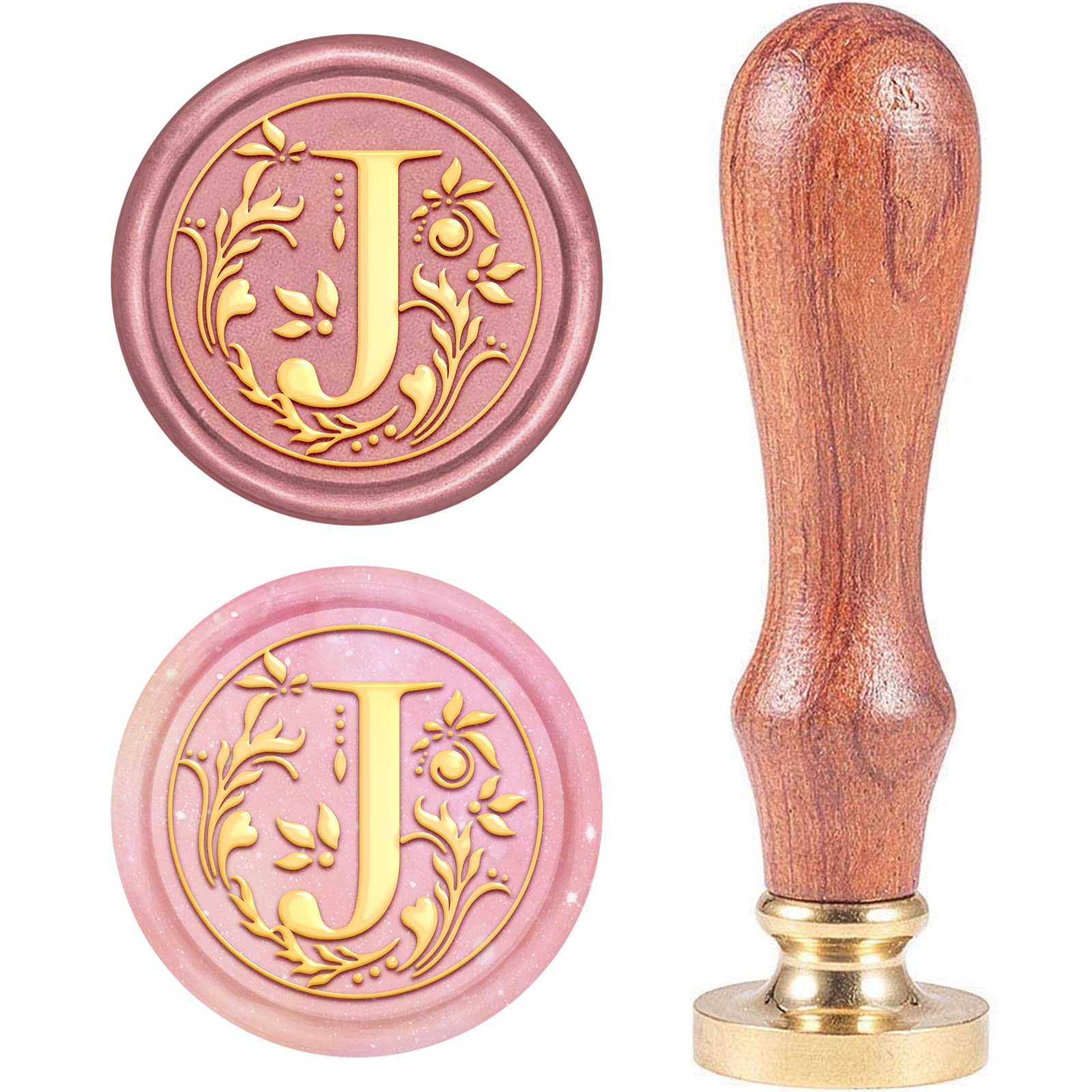 CRASPIRE Retro Alphabet Initials Wax Sealing Stamp Classic Vintage 26 Letters A-Z 25mm Removable Brass Head Wood Handle for Envelope Invitation Embellishment Gift Decoration（Letter J）