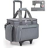 MsJelau Sewing Machine Case with Wheels, Rolling Sewing Machine Carrying Case, Trolley Tote Bag Fits for Most Standard Sewing Machines Like SINGER, Brother and Janome, Grey