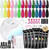 JEWHITENY 14 Colors Poly Nail Gel Kit With U V Lamp Poly Nail Extension Gel All-in-one Kit Builder Strengthen Art Starter DIY At Home Gifts For Women