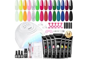 JEWHITENY 14 Colors Poly Nail Gel Kit With U V Lamp Poly Nail Extension Gel All-in-one Kit Builder Strengthen Art Starter DIY At Home Gifts For Women