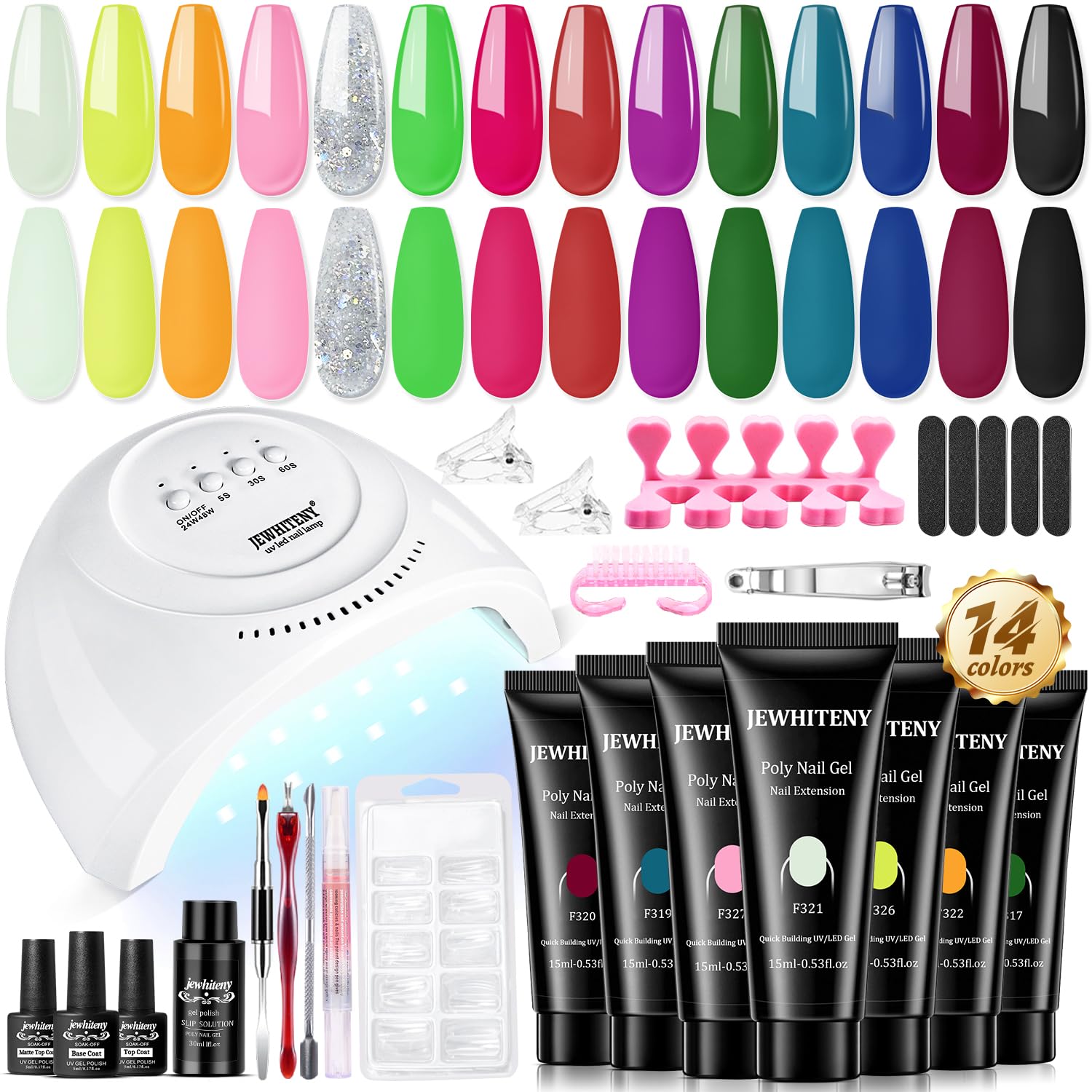 Photo 1 of JEWHITENY 14 Colors Poly Nail Gel Kit With U V Lamp Poly Nail Extension Gel All-in-one Kit Builder Strengthen Art Starter DIY At Home Gifts For Women