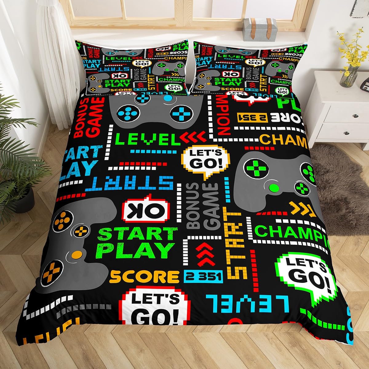 Loussiesd Gamer Duvet Cover Video Game Bedding Set Modern Game Controller Comforter Cover for Boys Children Teens Gamer Bedroom Decor Bedspread Cover Abstract Double Size With 2 Pillow Case