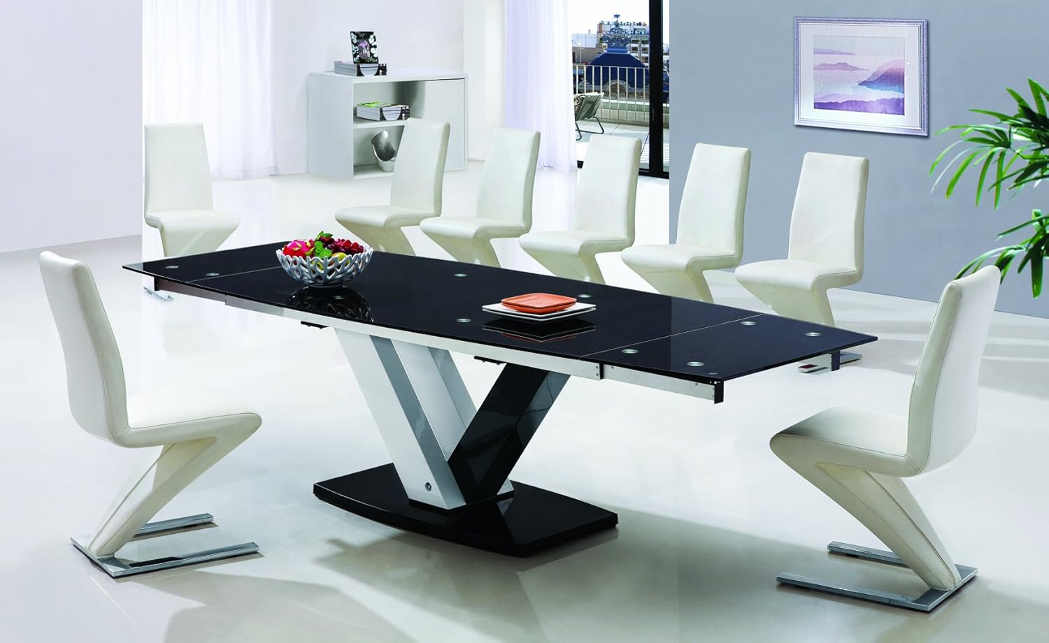 Giomani Designs Nova Gloss Extending Dining Table with 8 Dining Chairs