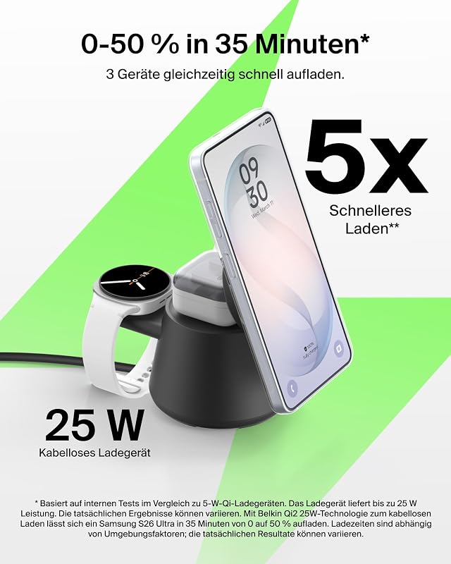 UltraCharge 3-in-1 Induktive Ladestation mit Qi2, 25W – Schwarz