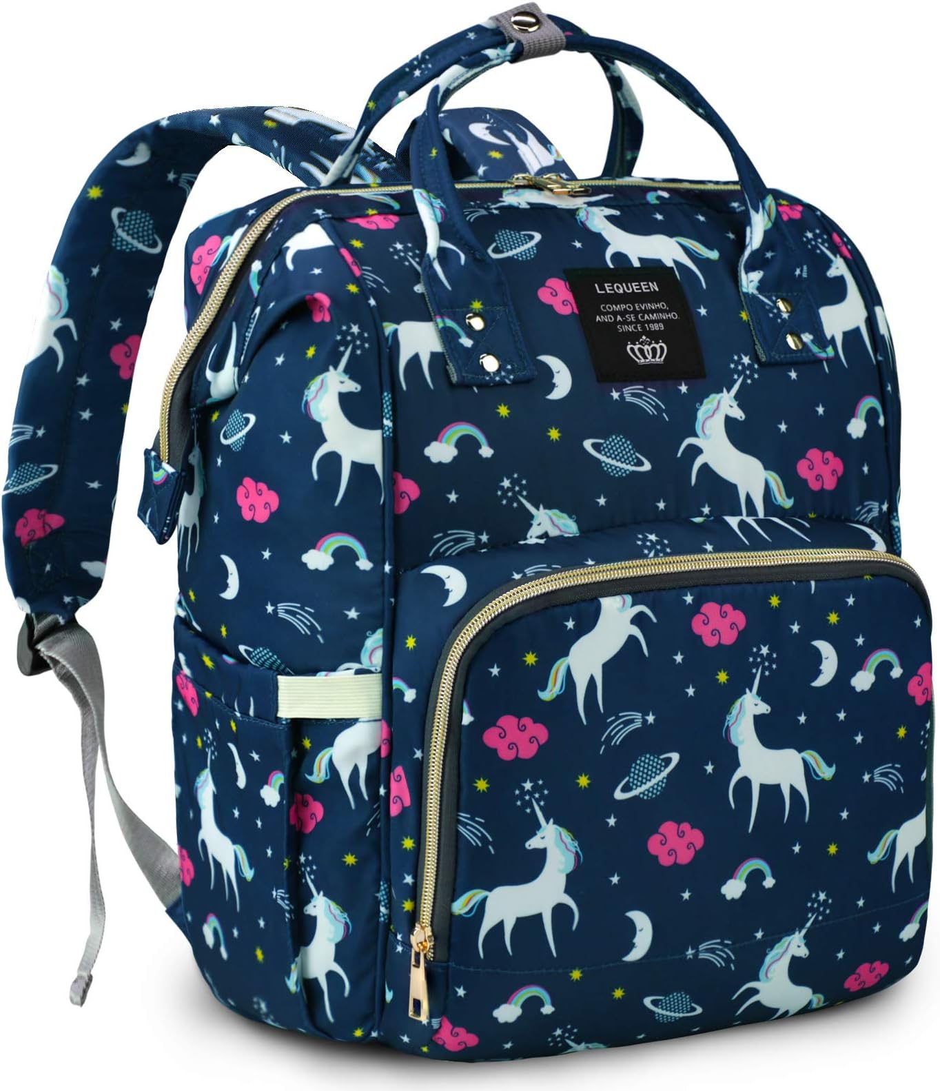 MiGer Diaper Bag Backpack for Mom Dad, Maternity Nappy Bags, Large Capacity Unicorn Baby Diaper Bag Bookbag for Boys Girls (Navy)