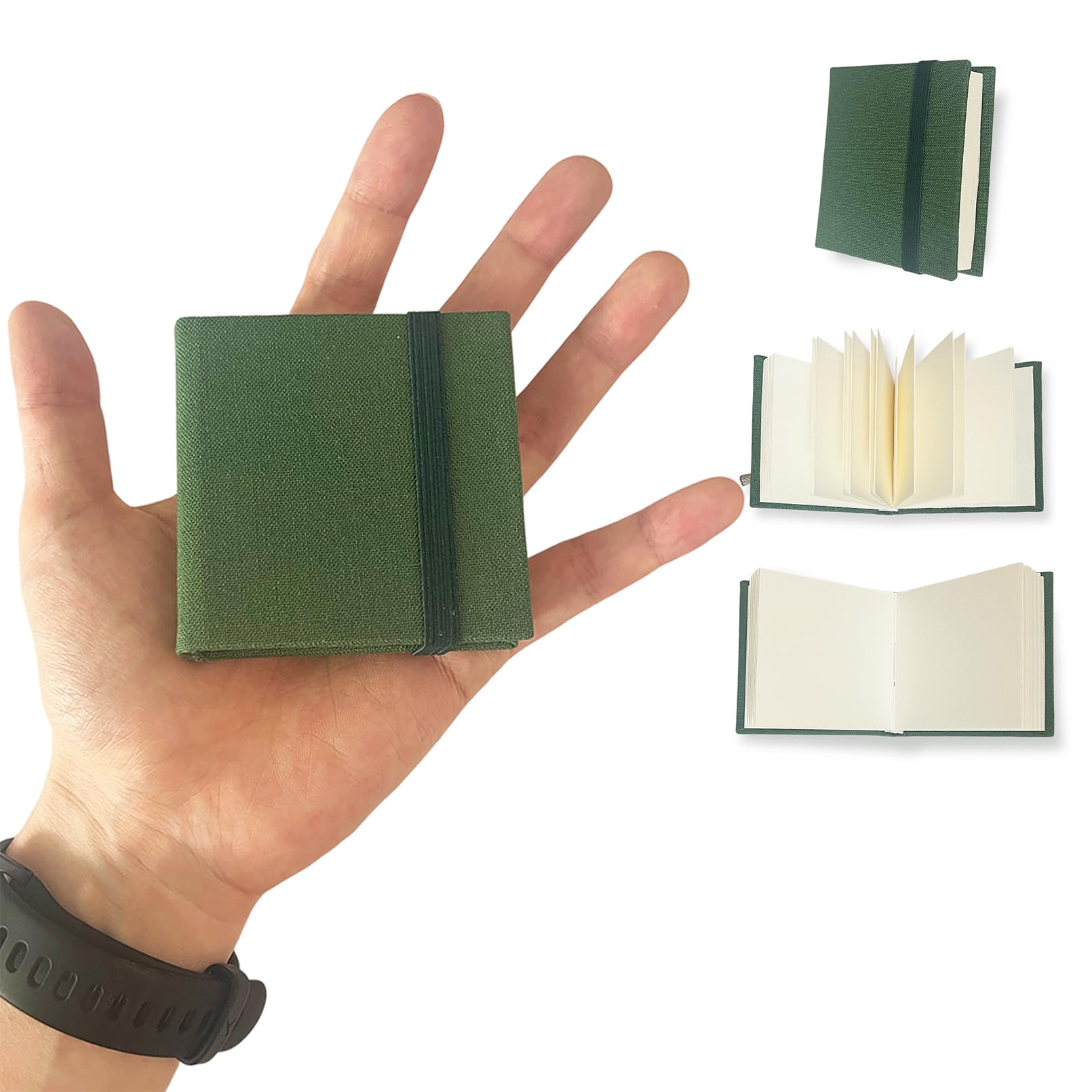 Waveaura Mini Travel Watercolour Sketchbook 6x6 cm Pocket Watercolor Book with Fabric Cover 300gsm 140lb, 20 Sheets (300gsm Sketchbook - Green 1 pc)