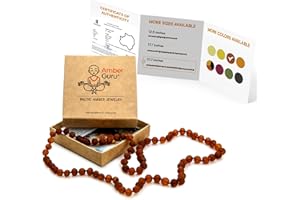 Amber Guru Baltic Amber Necklace for Women and Men (Authentic, Certified) - 21.7 inches - Unisex Amber Jewelry for Adults - Handcrafted Amber Bead Necklace