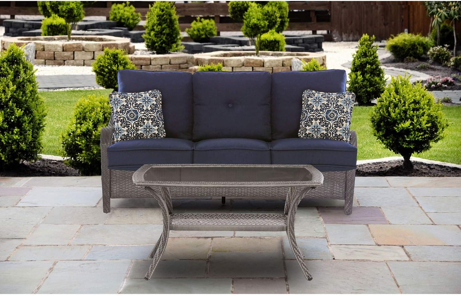 Amazon Com Hanover Orleans2pc G Nvy Orleans 2 Piece Patio Set Blue Outdoor Furniture Navy With Grey Wicker Garden Outdoor