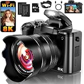 8K Digital Camera, 88MP WiFi Cameras for Photography with 3.2" Touchscreen | 64GB Card, Autofocus, 16X Zoom, Anti-Shake, Dual Lens Vlogging Camera for YouTube, 2 Batteries &amp; Flash