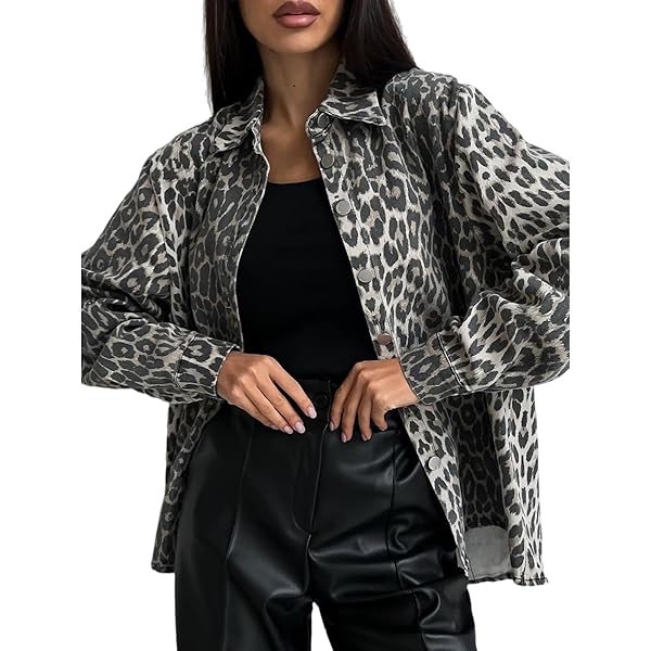 Hesaco Leopard Denim Jacket for Women - Y2k Cheetah Print, Vintage