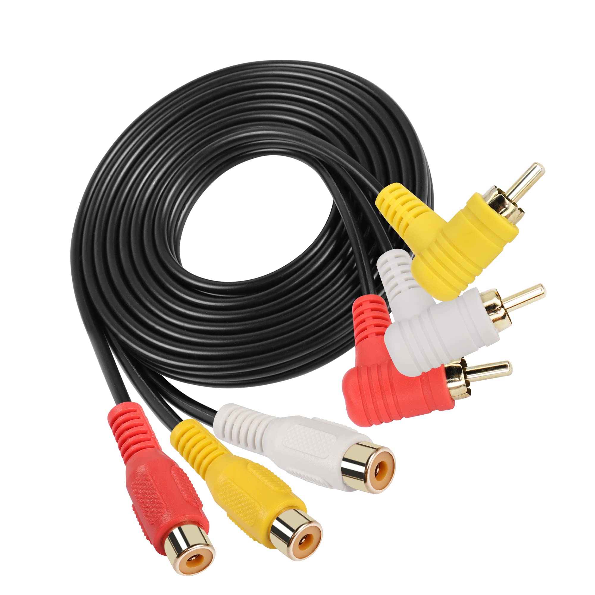 GINTOOYUN Audio Video 3 RCA Cable Gold plated Right Angle 90 Degree 3 RCA Male to 3 RCA Female Audio and Video Extension Cable for TV, TV box, Amplifier, Audio Mixer, etc(58.2inch)