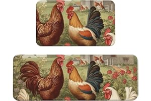 Anti Fatigue Kitchen Mats for Floor 2 PCS, Chickens and Farm Kitchen Rugs Cushioned Non-Slip Comfort Standing Mat Runner, Abs