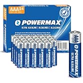 Powermax 24-Count Triple AAA Batteries, Ultra Long Lasting Alkaline Battery for Home and Office, 10-Year Shelf Life, Reclosable Packaging
