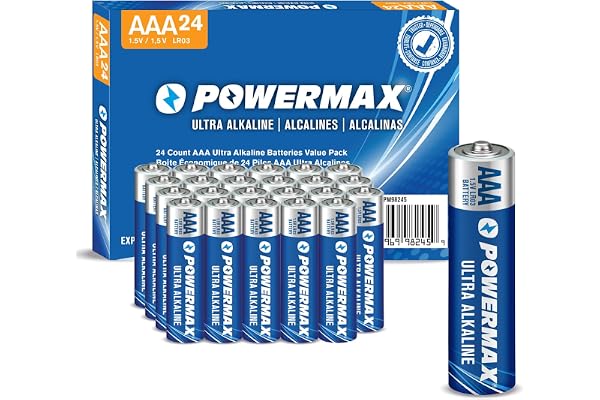 Powermax 24-Count Triple AAA Batteries, Ultra Long Lasting Alkaline Battery for Home and Office, 10-Year Shelf Life, Reclosab