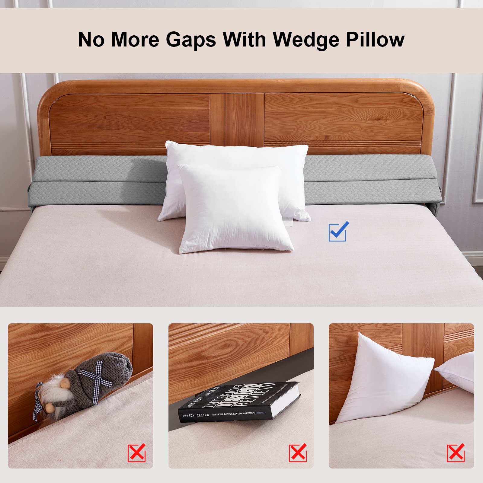 EUHAMS Queen Size Bed Wedge Pillow - Bed Gap Filler Mattress Wedge Headboard Pillow Close The Gap 0-7