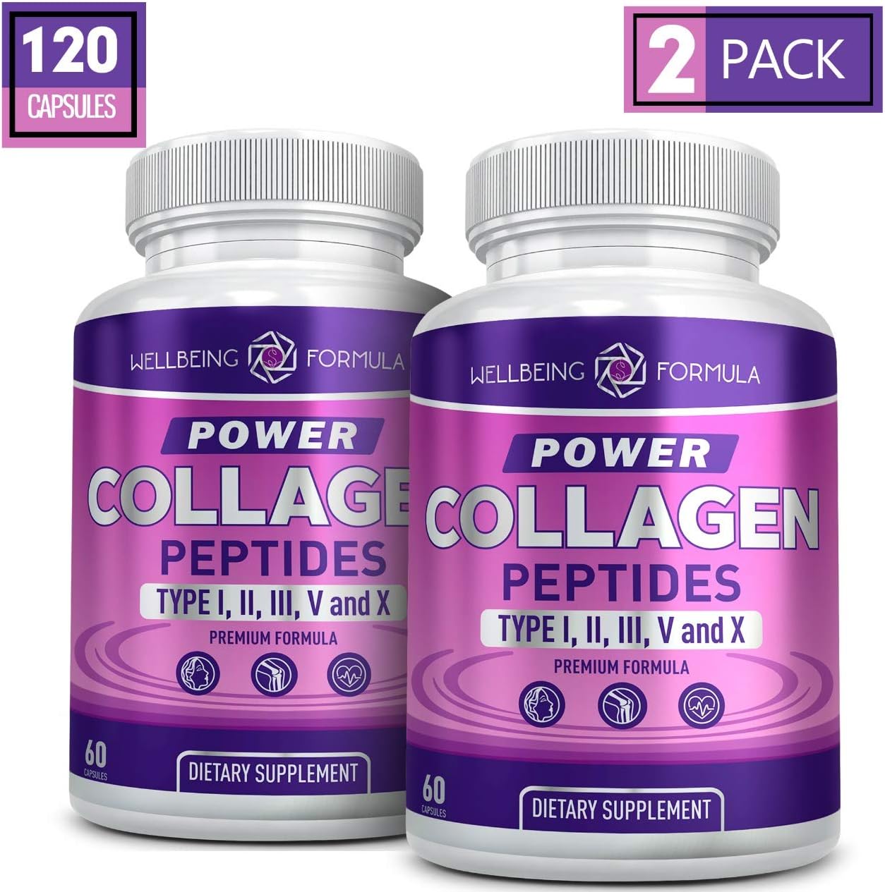 2 Pack Wellbeing Formula-Multi Collagen Peptides-Type I,II,III,V,X Hydrolyzed Protein Collagen Supplement Anti-Aging Formula for Women and Men-Collagen Pills for Healthy Skin-Hair-Joints-Bones-Nails