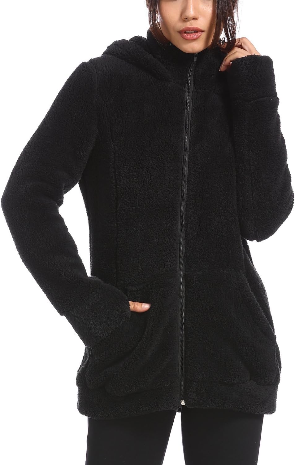 Ladies Womens Soft Teddy Fleece Hooded Jumper Hoody Jacket Coat Cream Taupe Black