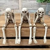 OwMell Set of 3 No Evil Skeletons Statue, Skull Figurine Gothic Home D&eacute;cor | Collectible Skeletons Figurines Set, Hear See Speak No Evil Statue Figurine, Resin, Halloween Gothic Home D&eacute;cor